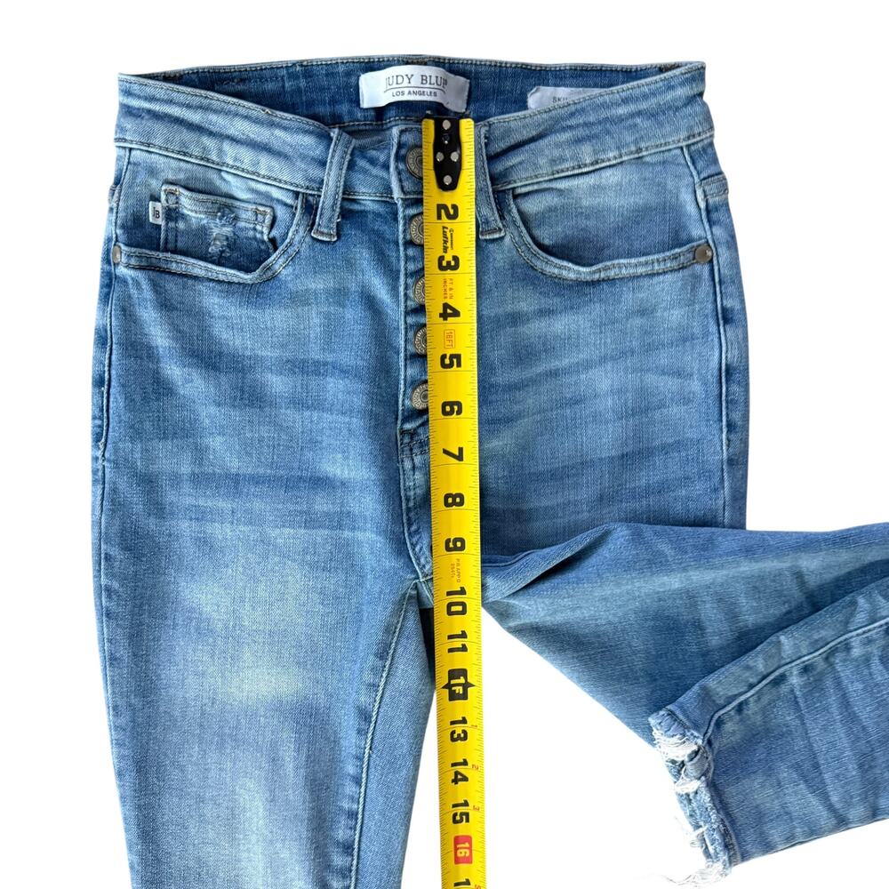 Judy Blue Skinny Jeans Distressed Button Fly Mid Rise Stretch Denim Size 3 - Picture 13 of 16